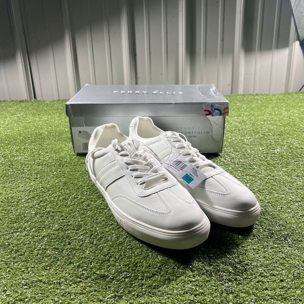 Perry Ellis Portfolio Men's White Low Top Sneakers Size 12 Casual Shoes